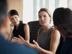 Female manager leading a company discussion